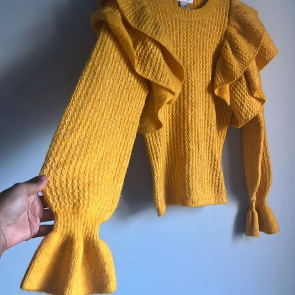 Rachel Parcell Ruffle Shoulder Pointelle Sweater Yellow - Picture 5 of 10